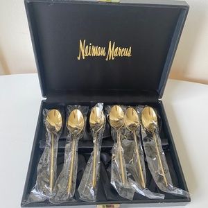 NIB Neiman Marcus 24kt gold plated 6 spoons demitasse unused Japan